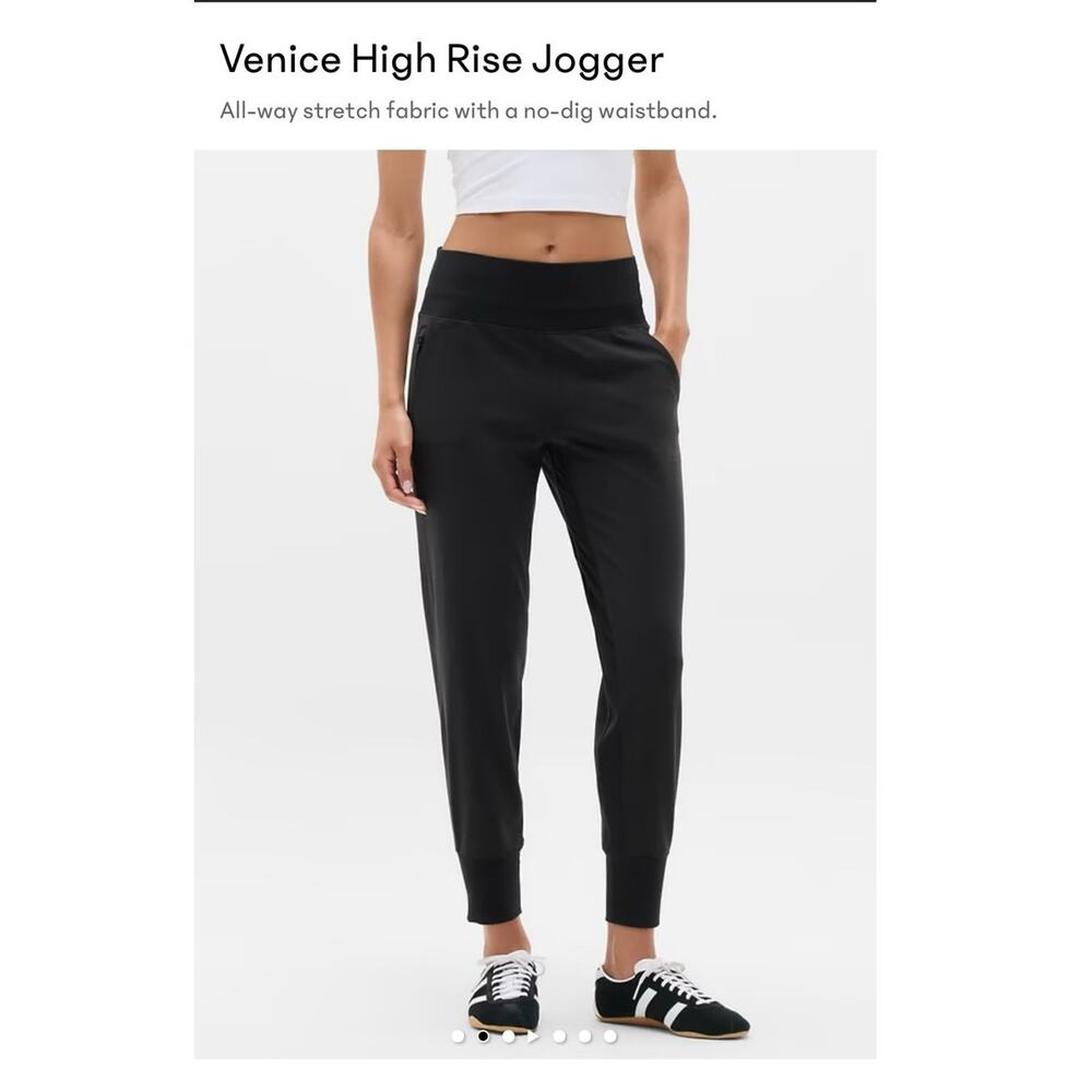 Athleta Venice High Rise Jogger Black XS Travel Athletic Pants Zip Pocket